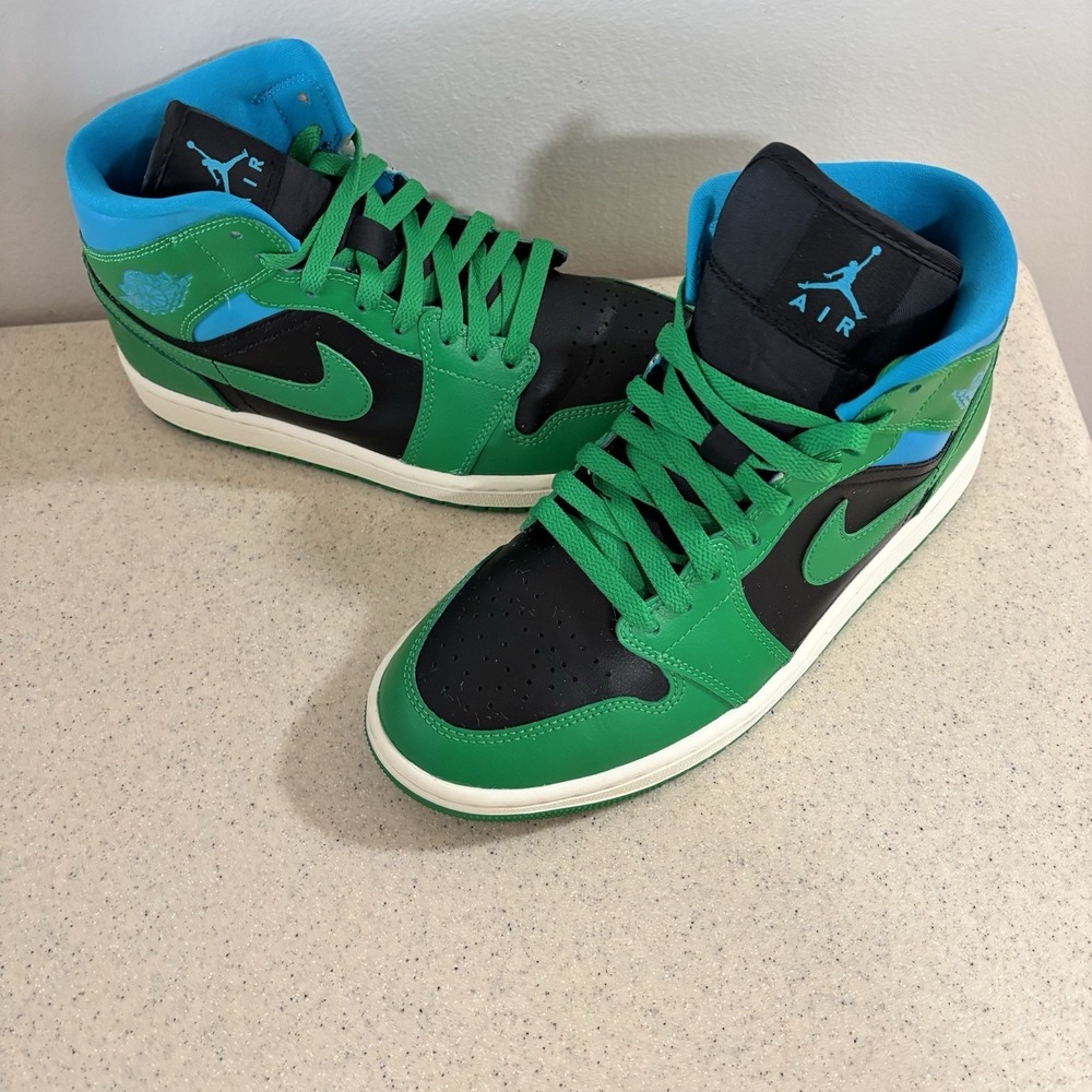 Nike Air Jordan 1 Mid Green Black Blue BQ6472-033 Size 8.5 Women's Excellent - Picture 4 of 15